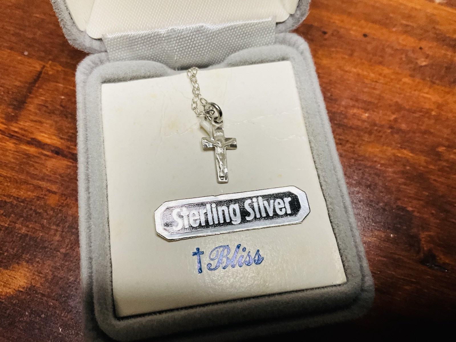 Vintage Bliss Tiny Dainty Crucifix Cross Pendant Necklace~Sterling Silver~Box