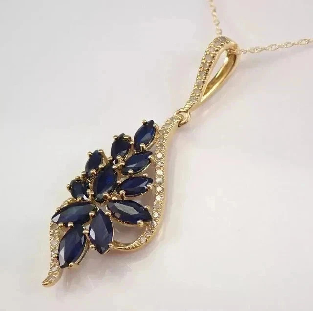 2.50Ct Marquise Cut Lab Created Sapphire Cluster Pendant 14K Yellow Gold Plated