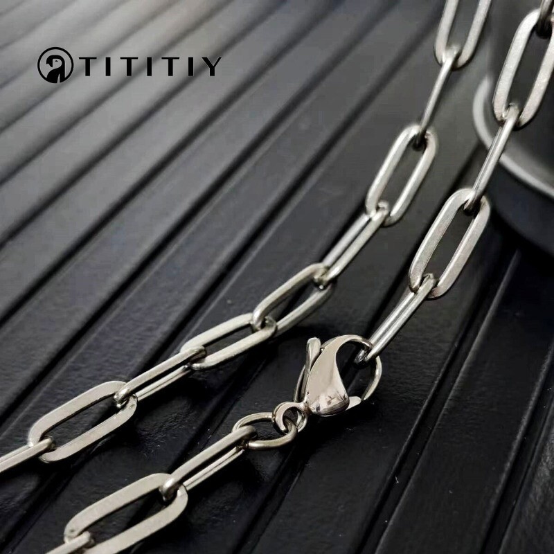 Men Pure Titanium Necklace Flat Long O Chain Hip-Hop Polishing & Embossing 25.6″