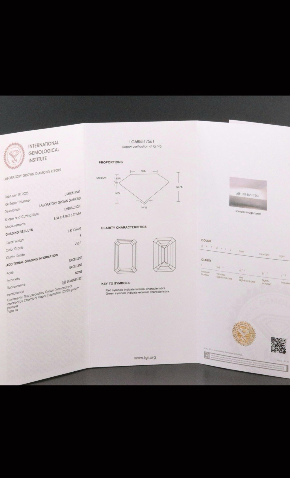 Loose 1.87 CT Lab Grown Diamond With IGI Report