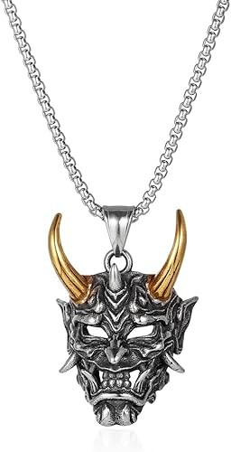 Men’s Fashion Jewelry Gothic Demon Devil Skull Gold Horns Pendant Necklace