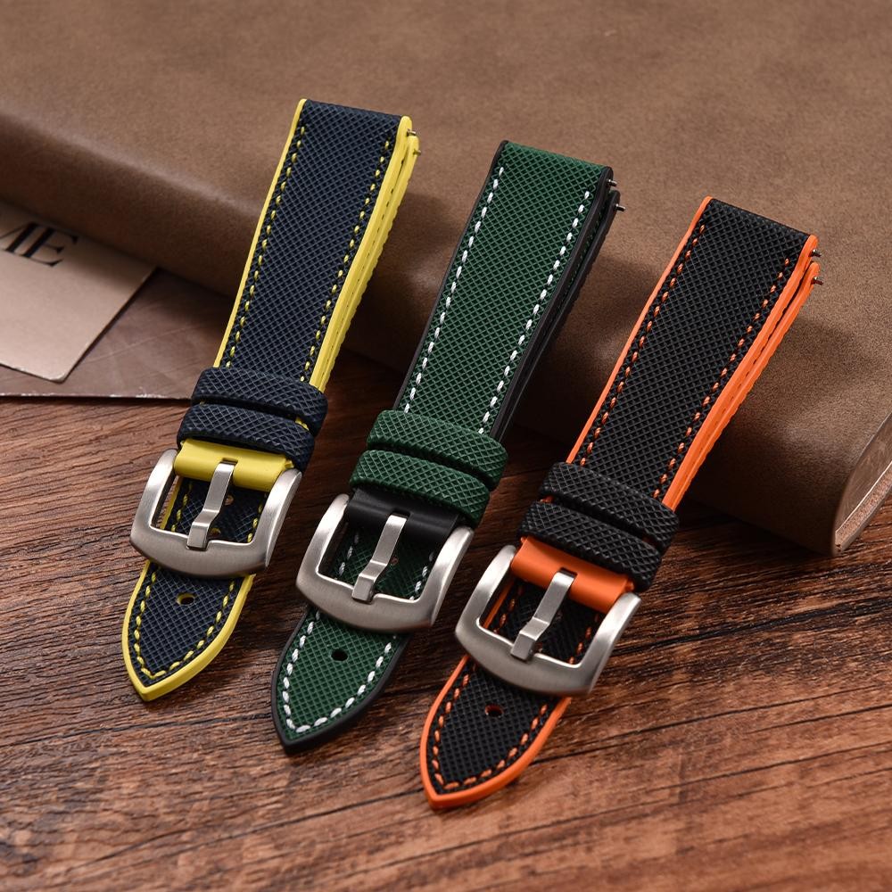 18-24mm Hybrid FKM Watch Strap Fluoro Rubber Watchband Soft Straps Quick Release