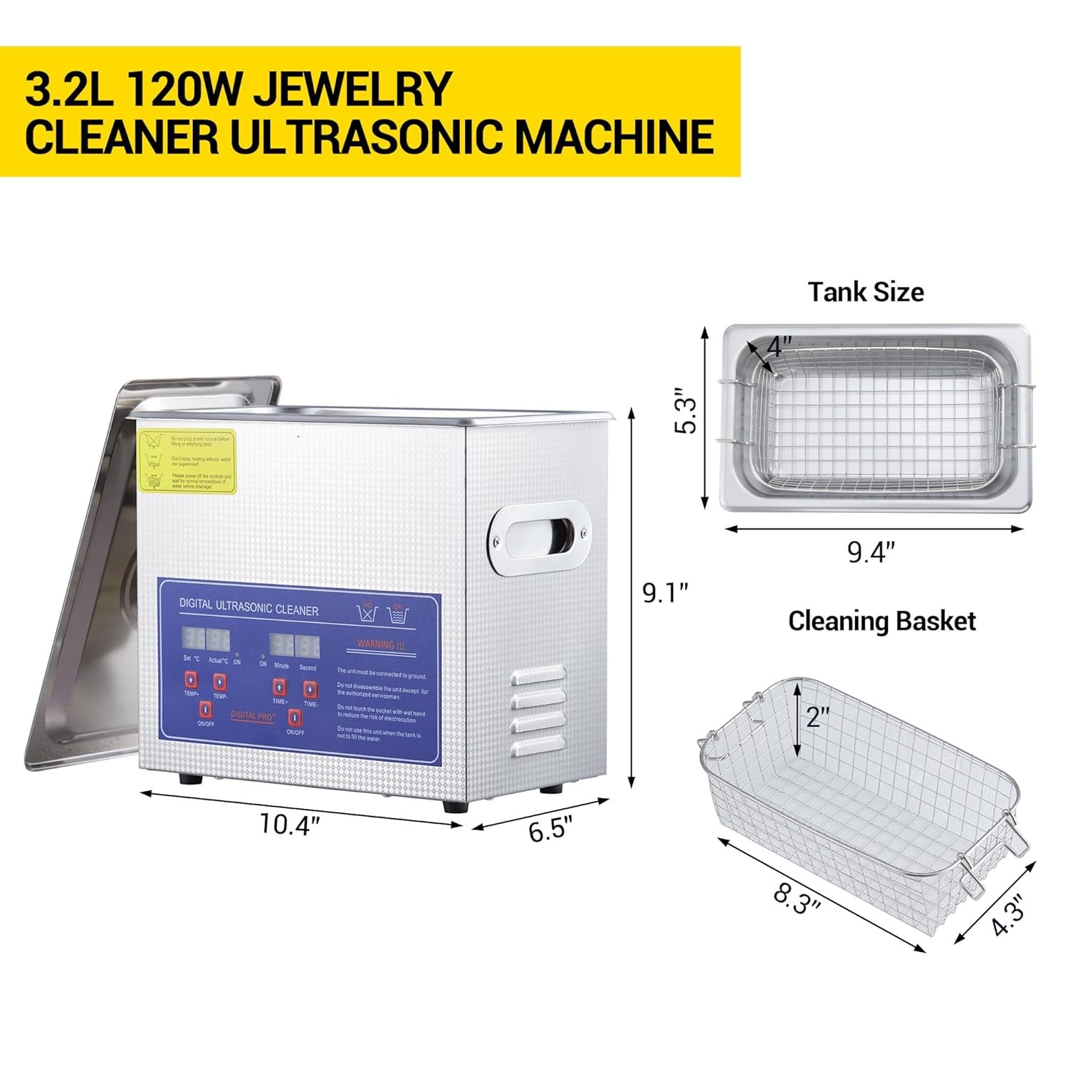 3.2L Professional Ultrasonic Cleaner with Degas, 120W 40kHz Digital for Jewelry