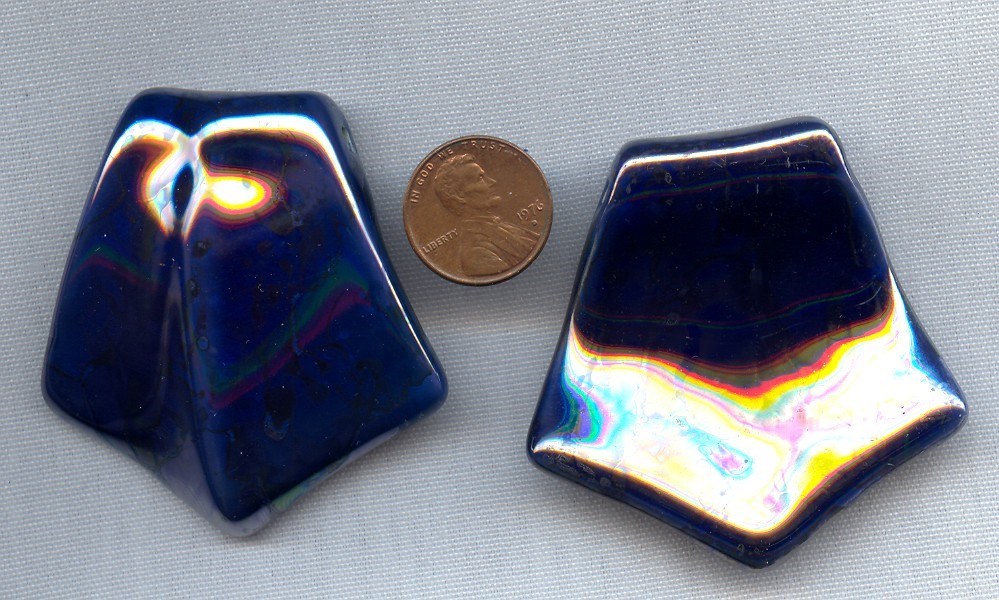 VINTAGE GENUINE PORCELAIN BLUE AB TYE DYE 56mm. PENTAGON DROP PENDANT 2105