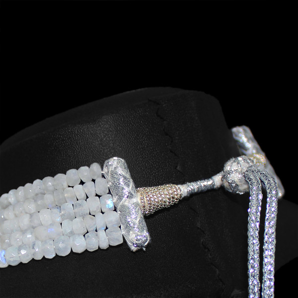 STUNNING BRILLIANT 418.00 CTS NATURAL BLUE FLASH MOONSTONE BEADS NECKLACE (DG)
