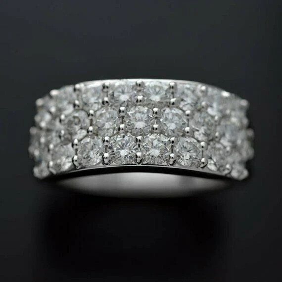 2Ct Real Moissanite Wedding Anniversary Band Ring 14K White Gold Plated Silver