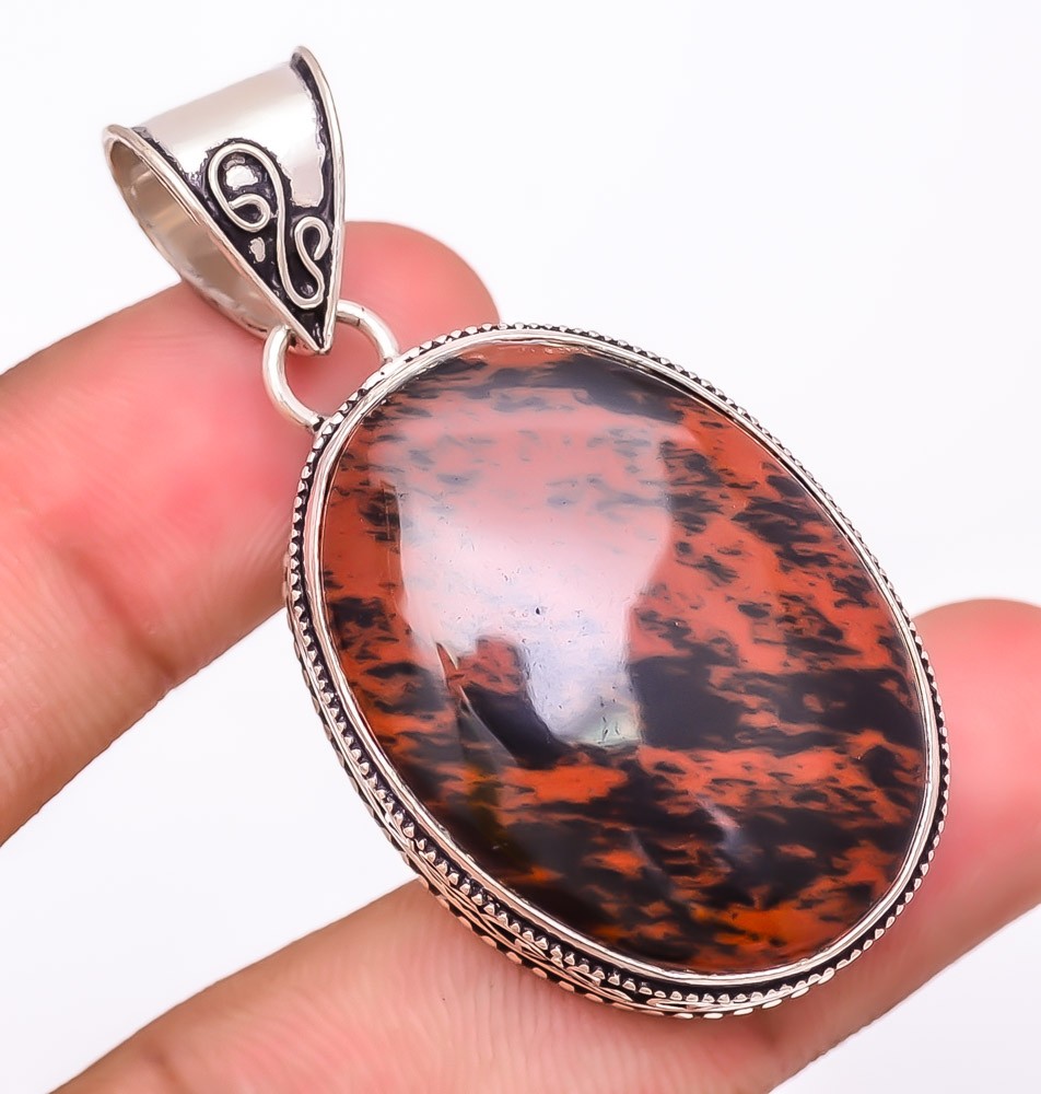 Natural Mahogany Obsidian Gemstone 925 Silver Plated Pendant 2.1″ LP-723