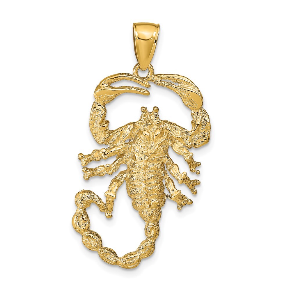10k Yellow Gold Solid Polished Open-Backed Scorpion Pendant L-1.54 Inch