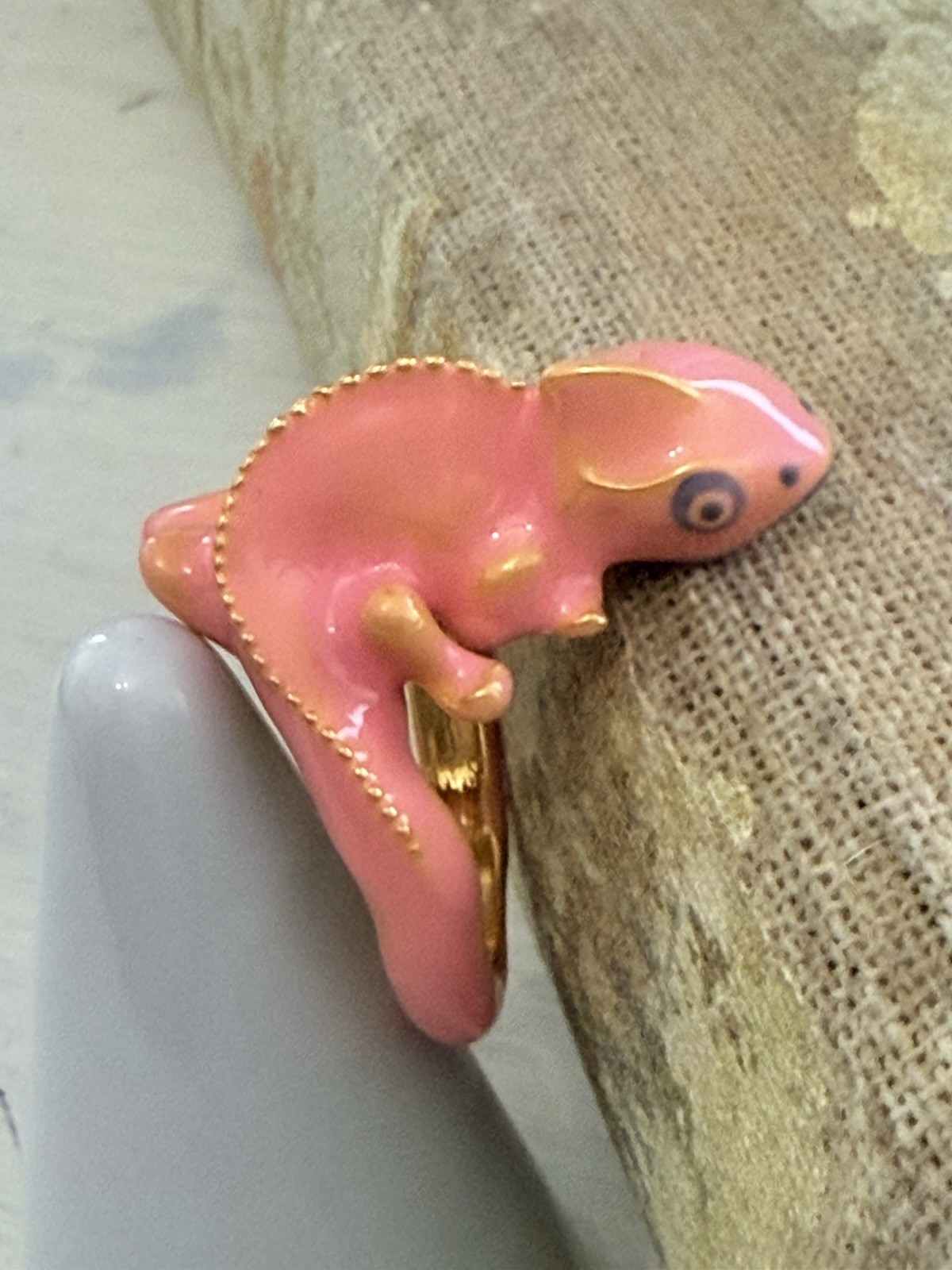 Pink Chameleon Wrap Ring Enamel Lizard Statement Ring Size 5 Animal Jewelry
