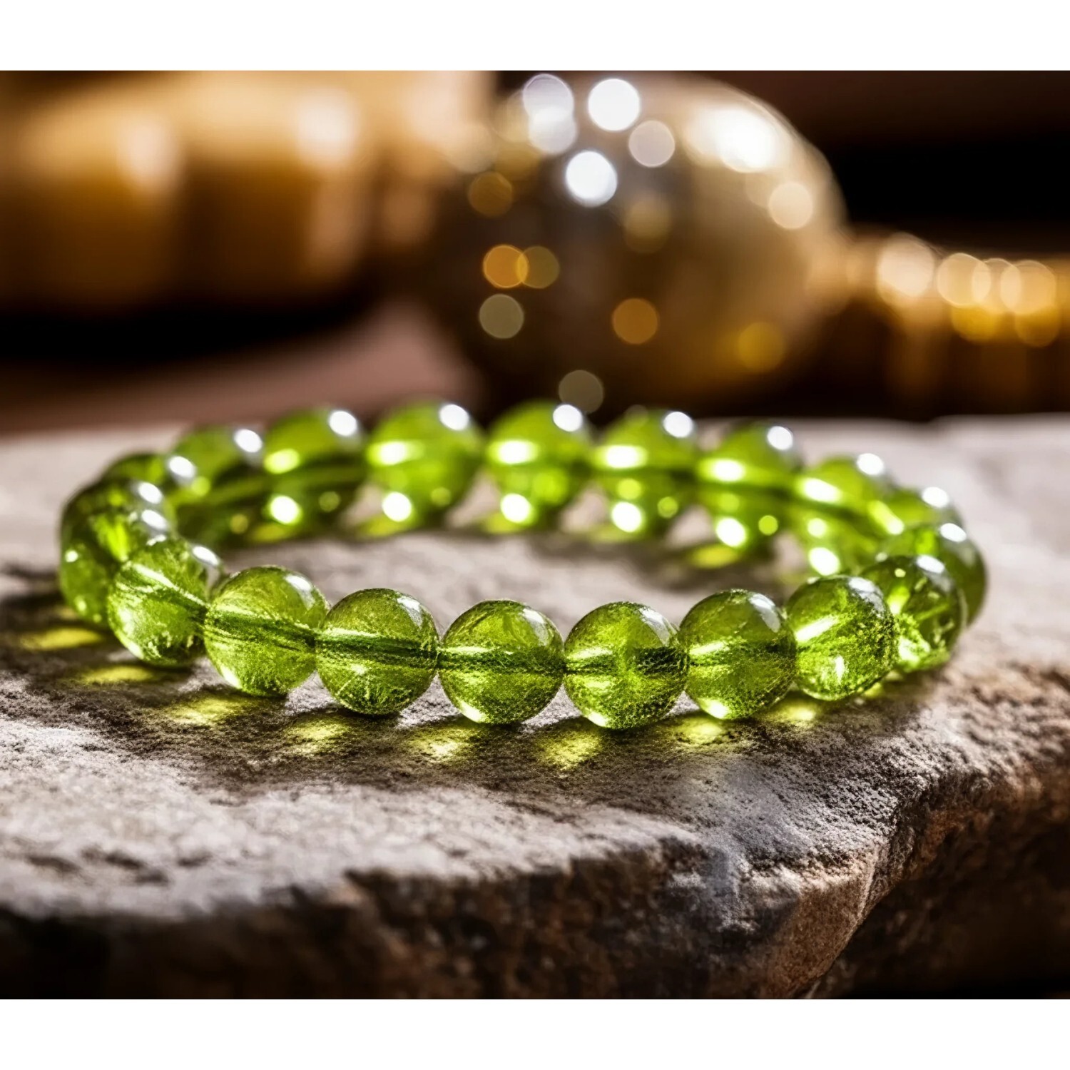Genuine Peridot Stone Bracelet Green Crystal Beads Stretch Bracelet Handmade 1Pc
