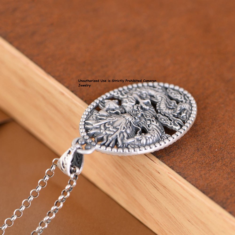 Pure S999 Fine Silver 999 Men Women Lucky Cloud Dragon Pendant 25-26g 56*31mm