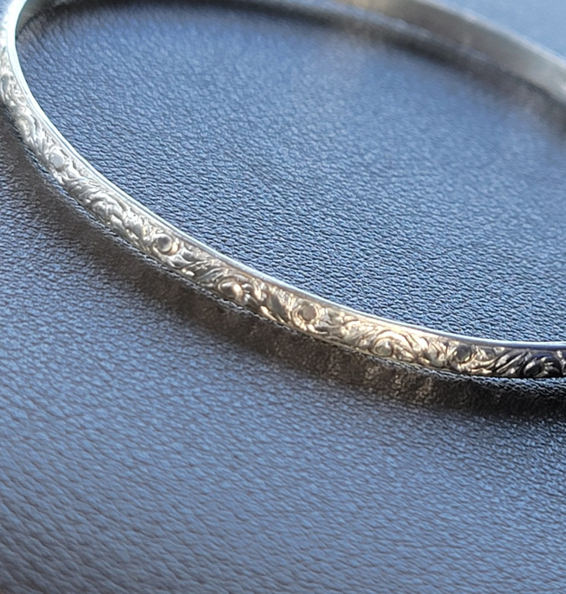Vintage Sterling Silver 925 FANCY Bangle Bracelet Size 8.25″ 3.5mm