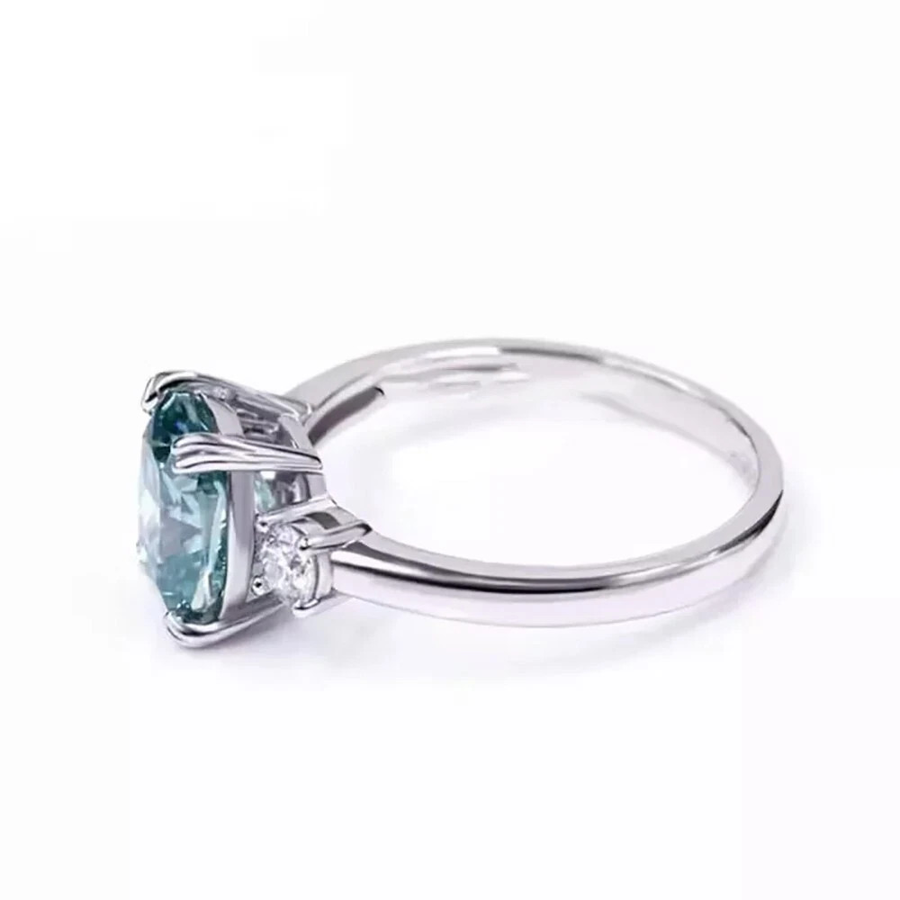 Certified Blue Diamond 3.10 Ct 925 Cushion Cut 925 Sterling Silver Ring