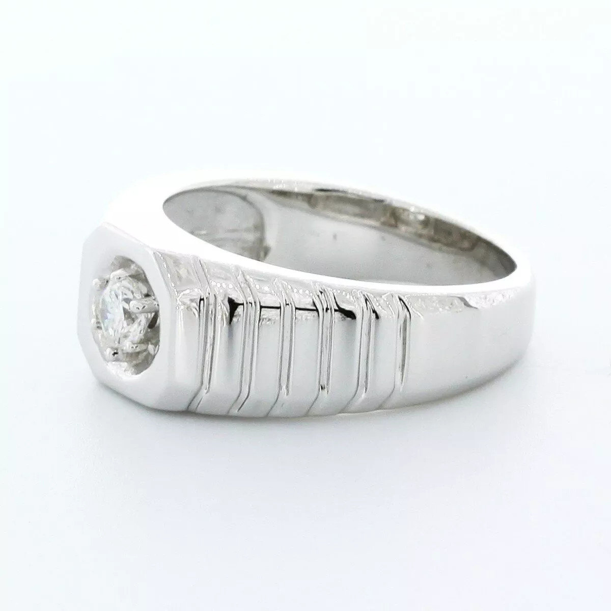 Single Stone Mens Ring 14K Gold Classic 0.31 Carat Round Natural Diamond D VS1
