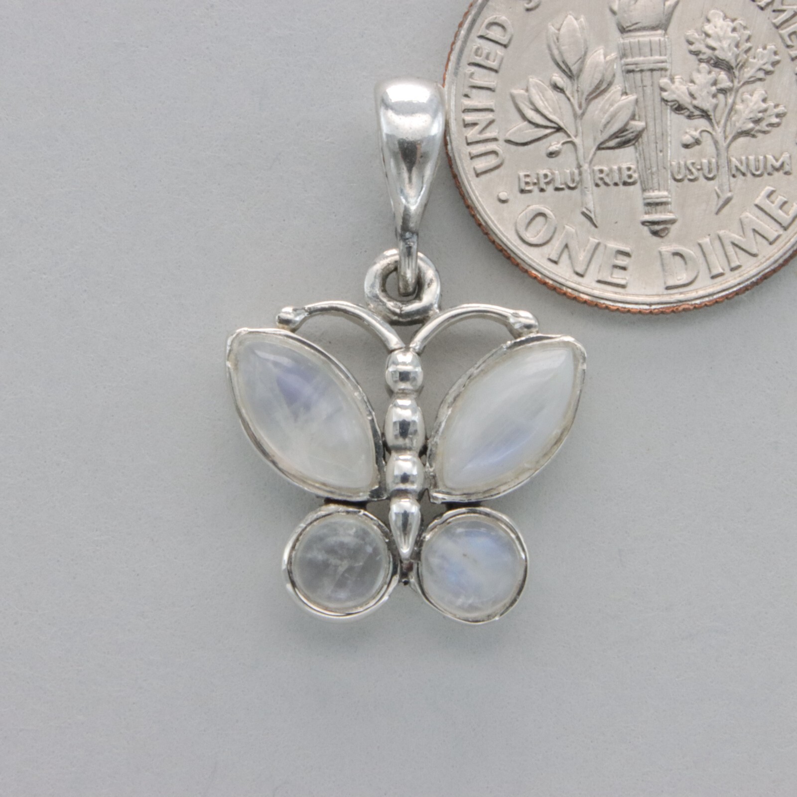 Rainbow MOONSTONE Butterfly Pendant Genuine Natural 925 STERLING SILVER #9e