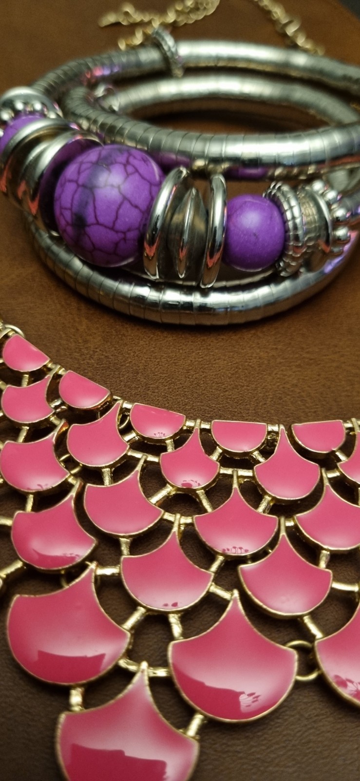 Pink Enamel bundle X 2 Gold-Tone Chain Clasp. Bangle Silver Wrap Purple Shade