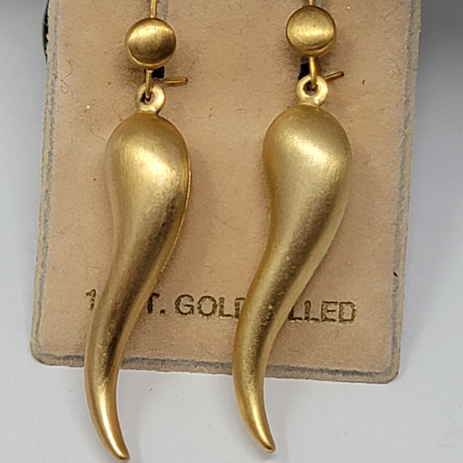Vintage 14K Gold Filled Italian Cornicello Earrings Horn Amulet Jewelry
