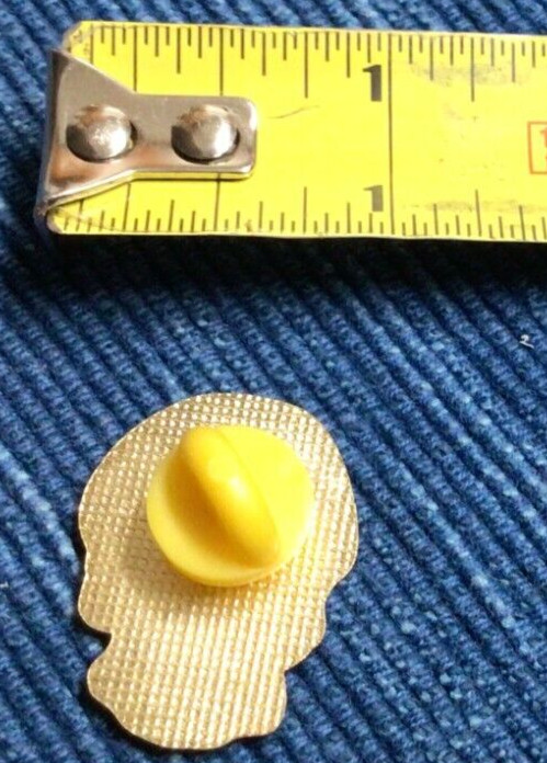 NEW NOS Skull Head Black Yellow Enamel Lapel Pin 1″ Button For Bag Jacket ~890A