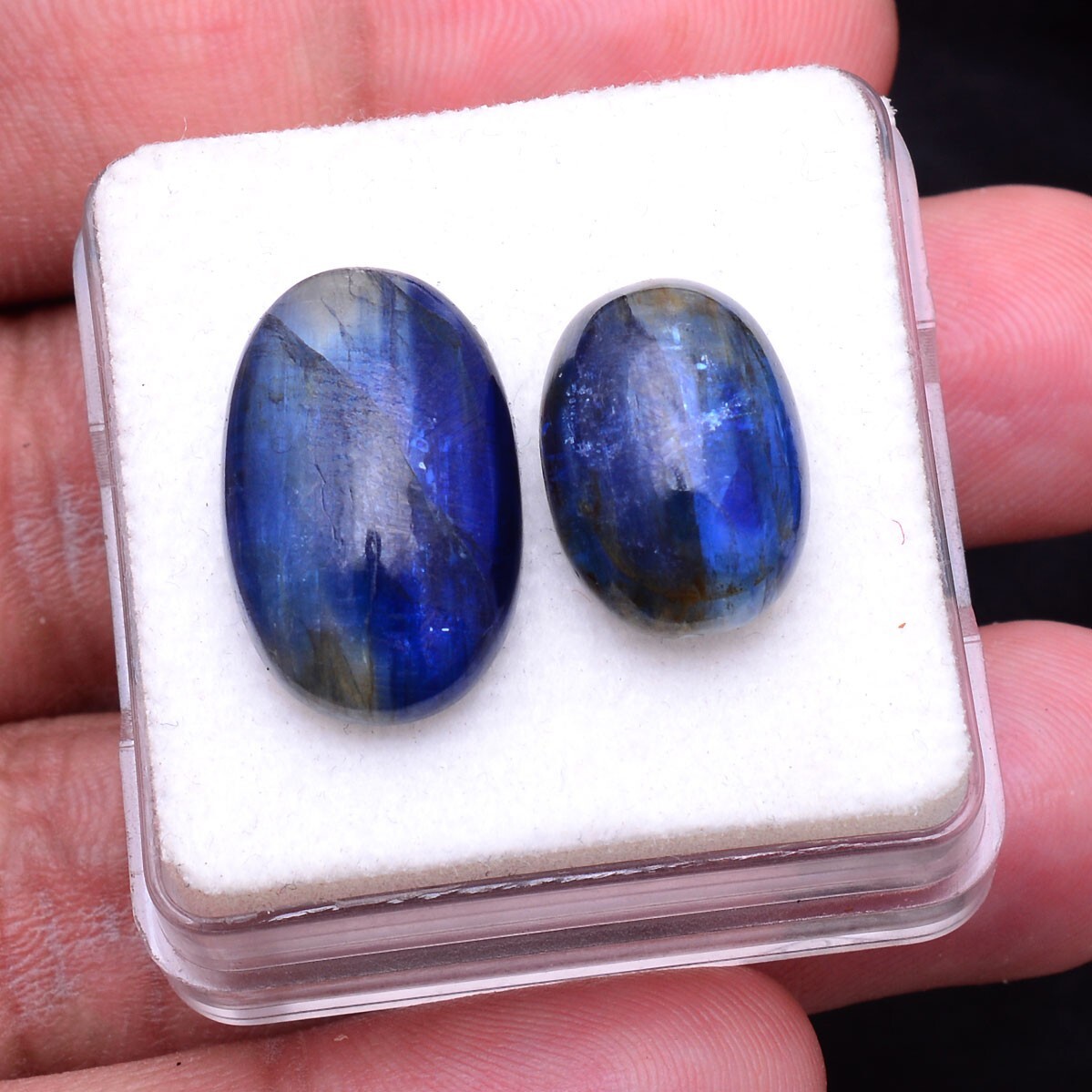 2 Pcs Natural Blue Kyanite Top Grade 15-19mm Oval Cabochon Untreated Gemstones