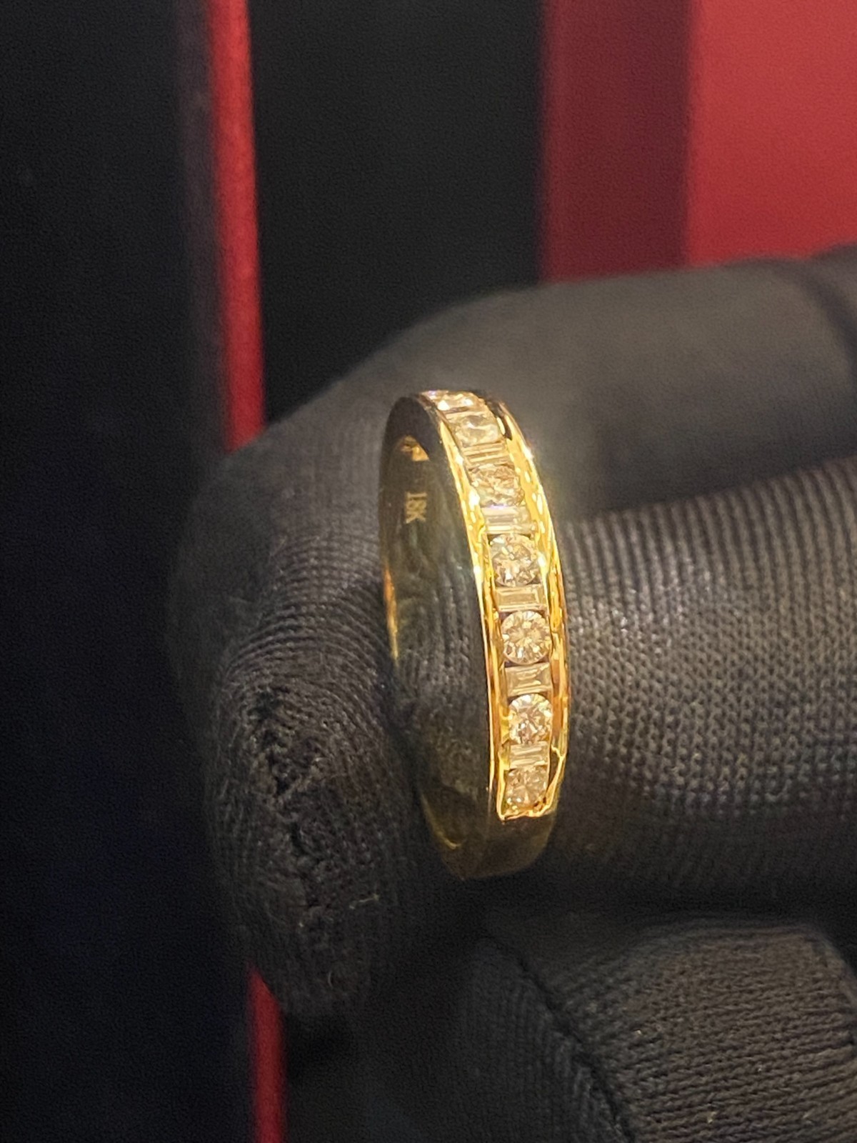 Pave 0.49 TCW Round Baguette Cut Natural Diamonds Anniversary Band Ring 18K Gold