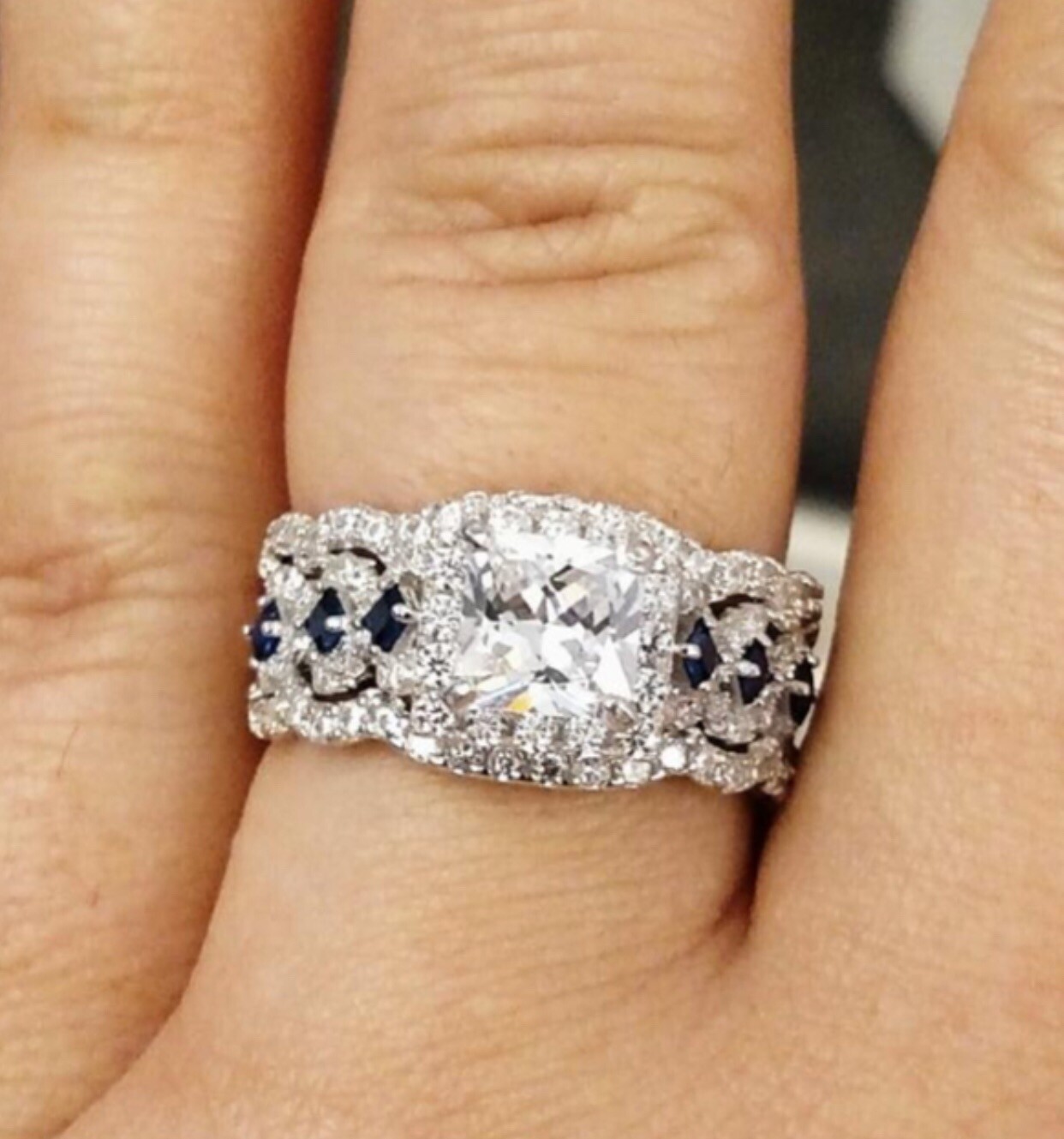 5C 3PC Diamond Simulated Wedding Engagement Ring Set Womens Bridal Set Size 5-9