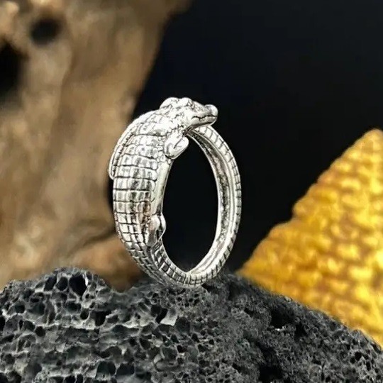 925 Sterling Silver Alligator Crocodile Unique Charms Open Ring One Size Fit All