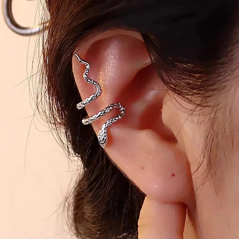 1PC Punk Vintage Snake Ear Cuff No Piercing Earrings for Women Gothic Silver Col