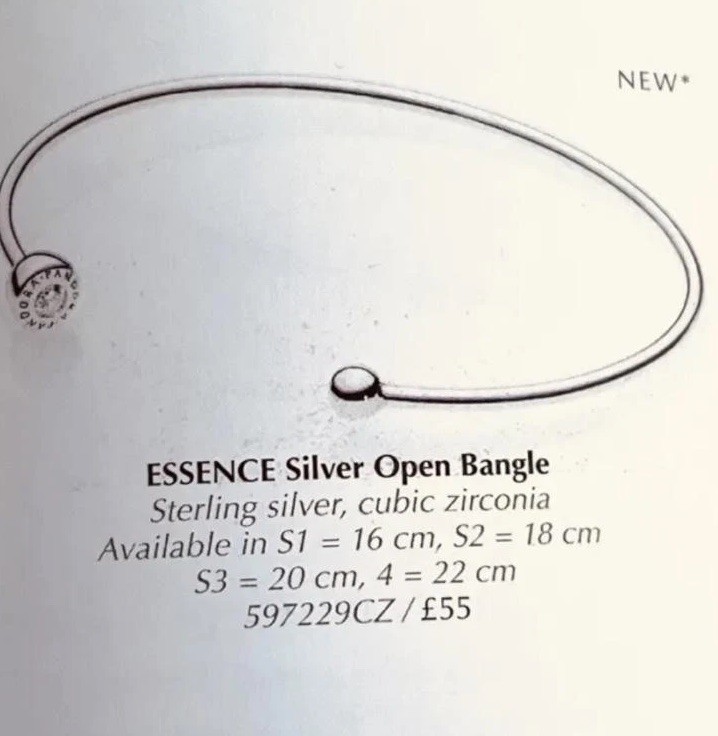 💜 PANDORA Silver ESSENCE BANGLE Bracelet Size 1 ~ 16cm ✨ Crystals 💝🎁
