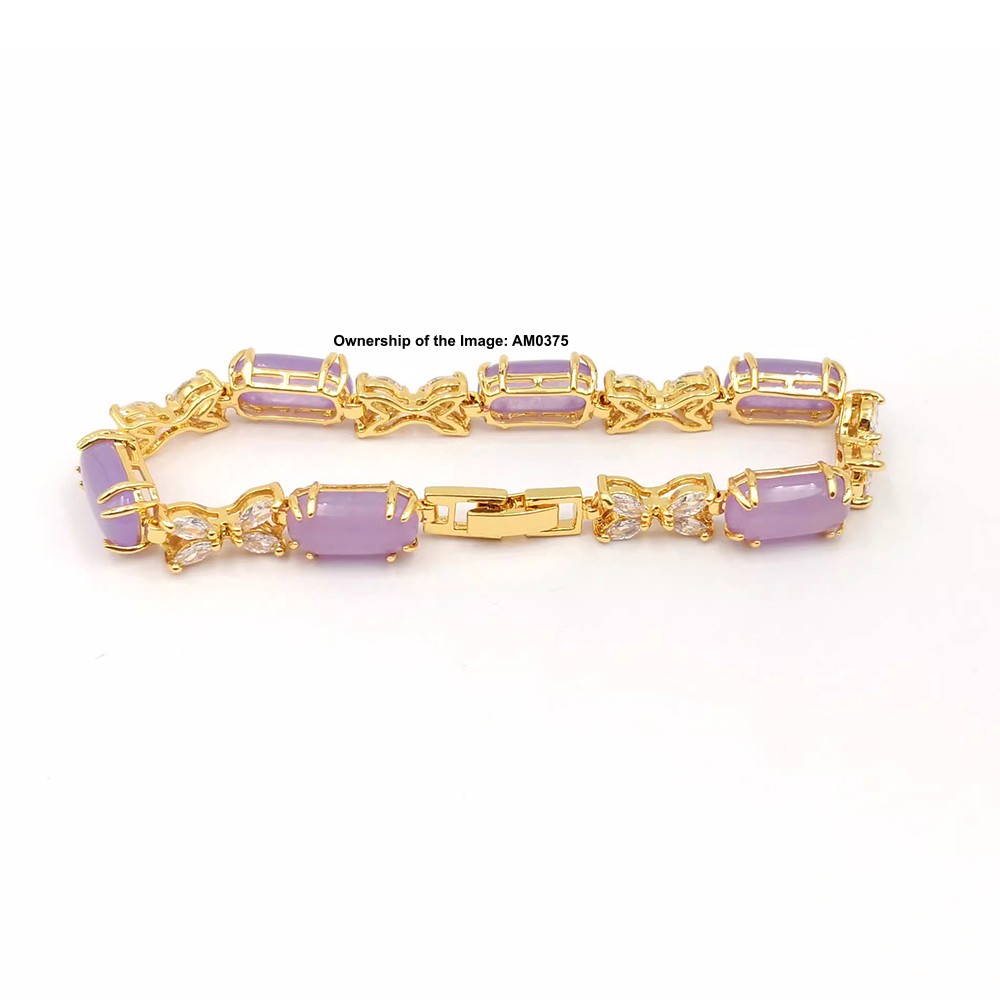 NEW Bracelet Heating Jade Yellow Plated Oval Purple Jade Bracelet Women 7.48INCH