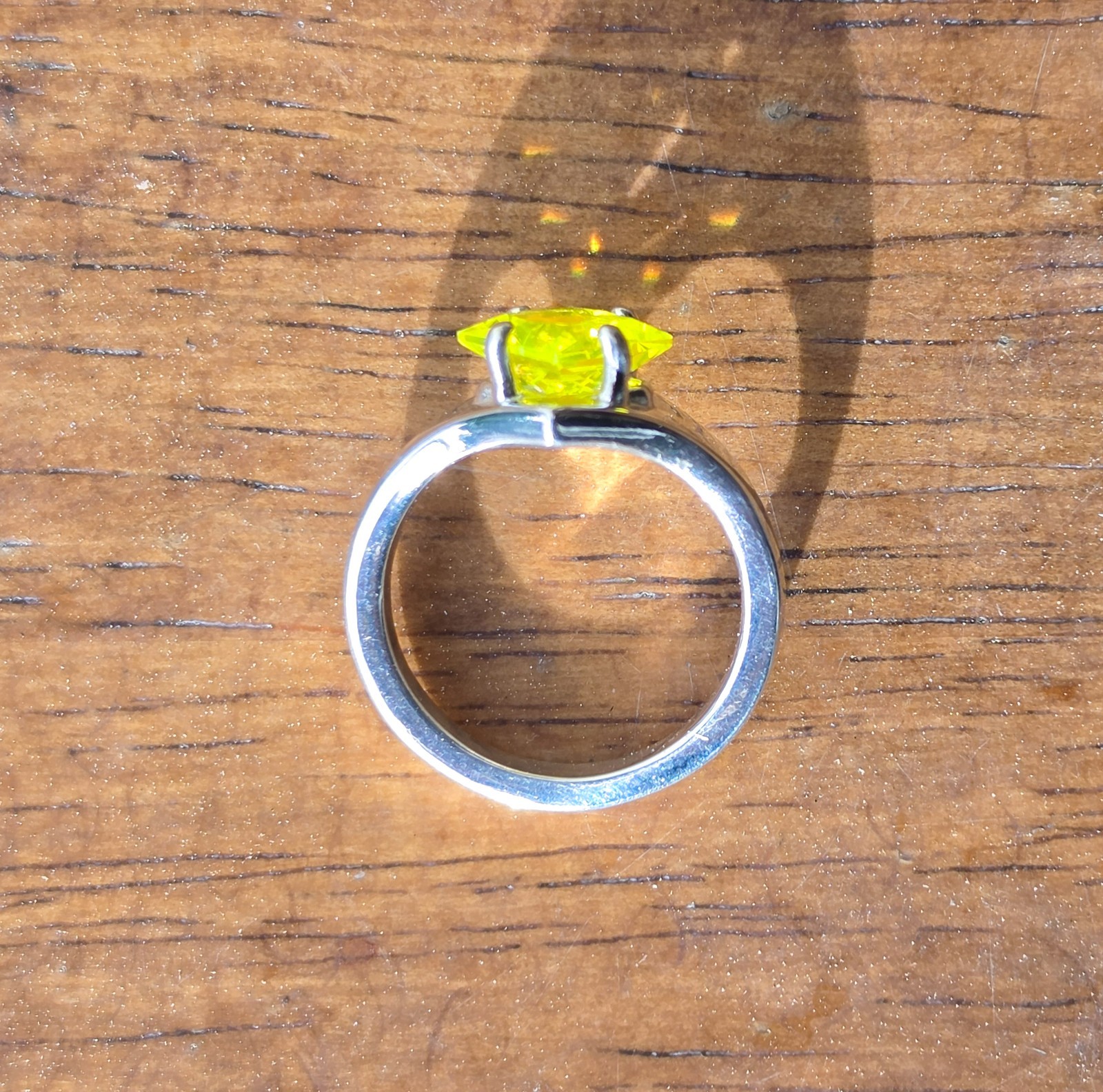 Sterling YAG Ring UV Yellow Yttrium Aluminum Garnet Square Princess Cut Shield