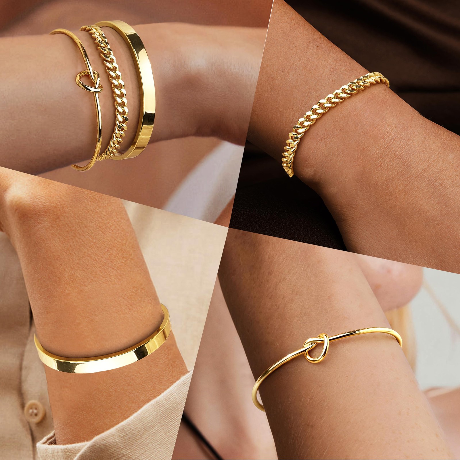 Gold Bangle Cuff Bracelet for Women, 14K Gold Forever Love Knot Infinity Brac…