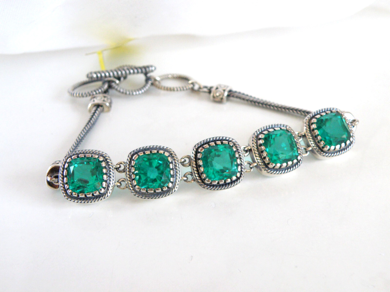 Sterling Silver 925 Green Fluorite Gemstone Tennis Station Bracelet