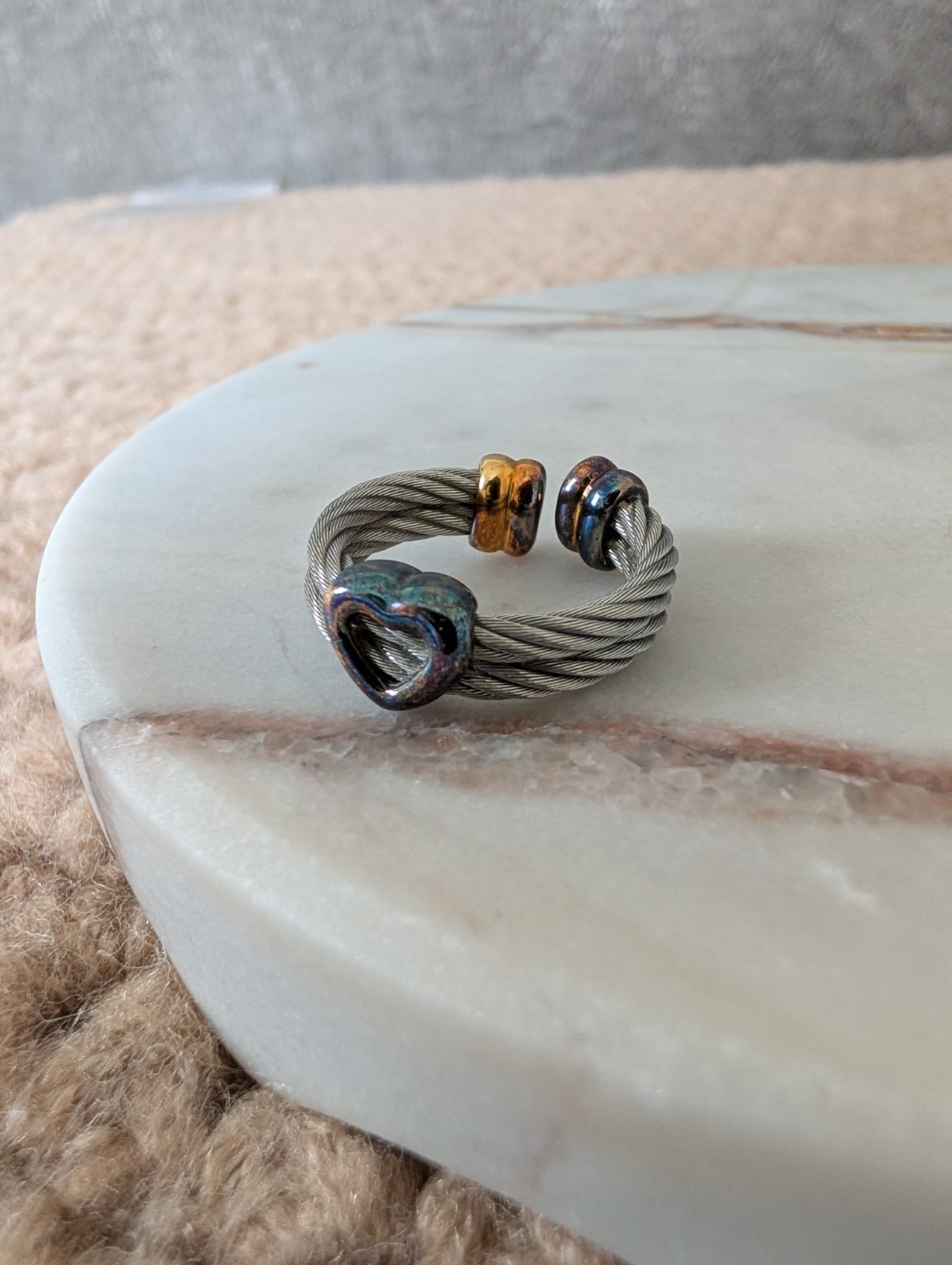 Vintage Charriol Stainless Steel Cable Heart Ring Sz US 6-7