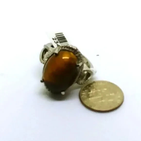 South African Tigers Eye (Ovl) Ring in Stainless Steel (Size 9.0) Ring Box