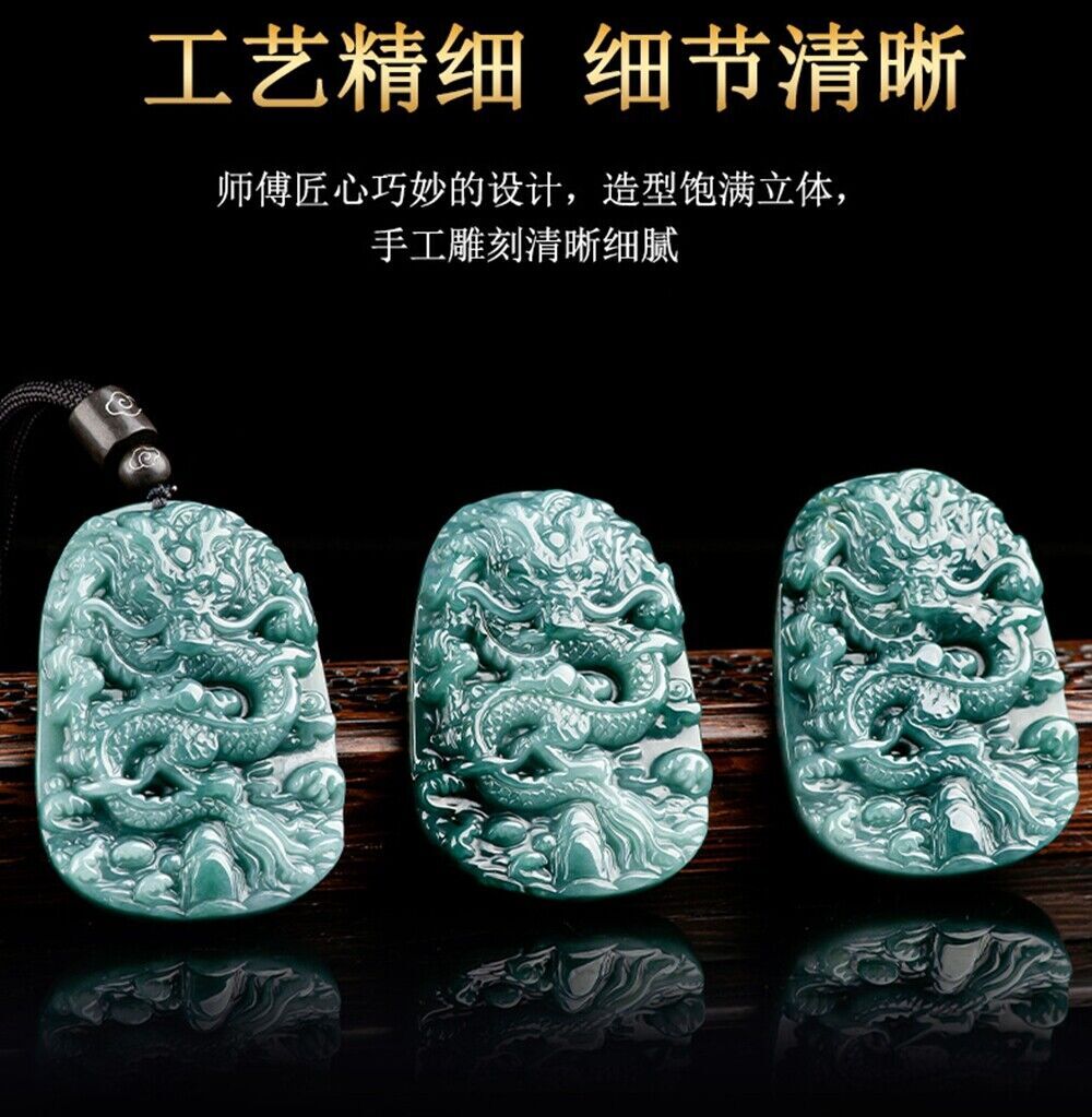 Certified Natural Ice Green Burma A Jade jadeite Dragon Lucky Pendant Necklace