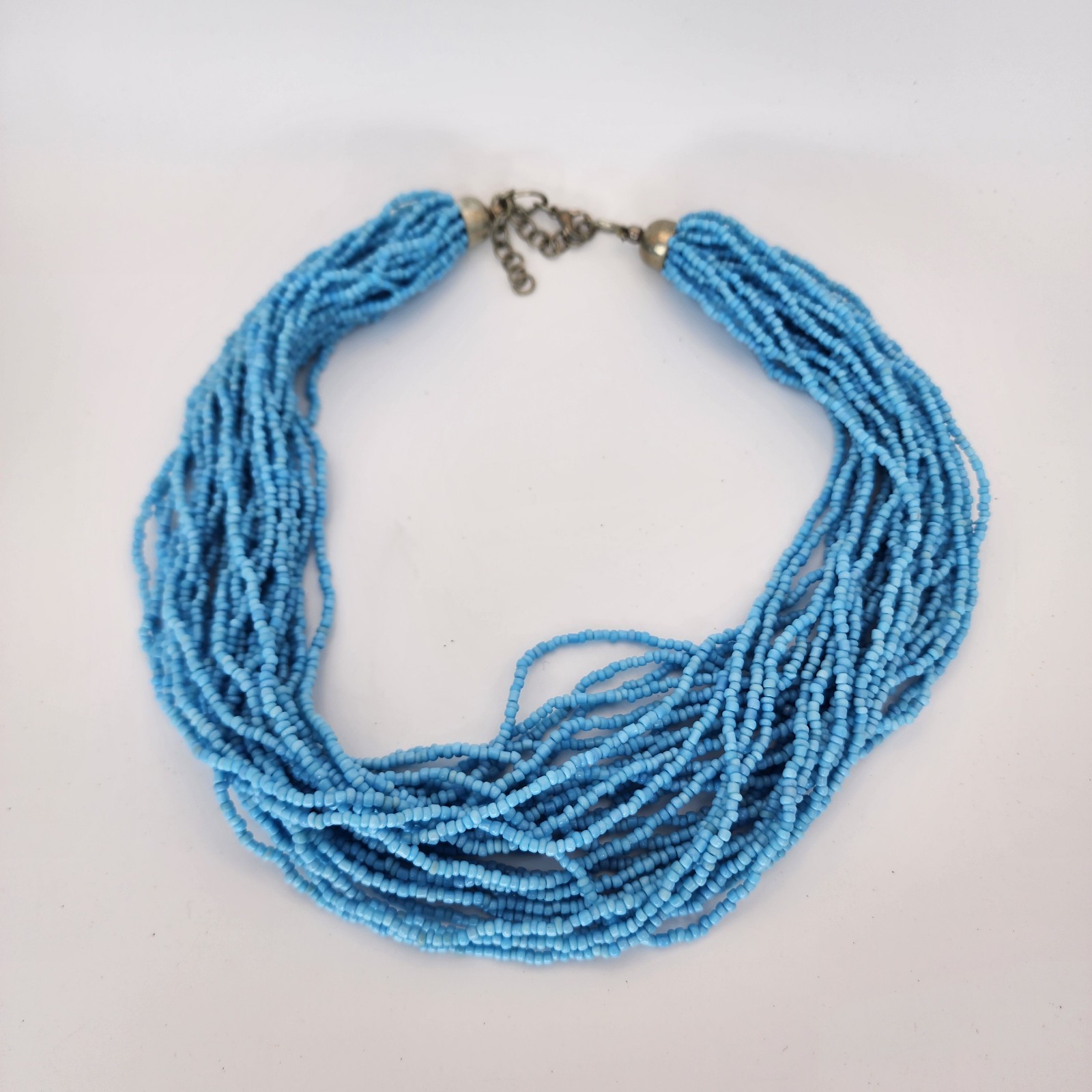 Boho Beaded Necklace Lot Braided Yellow, Blue & Brown Multi-Strand Earthy Tones
