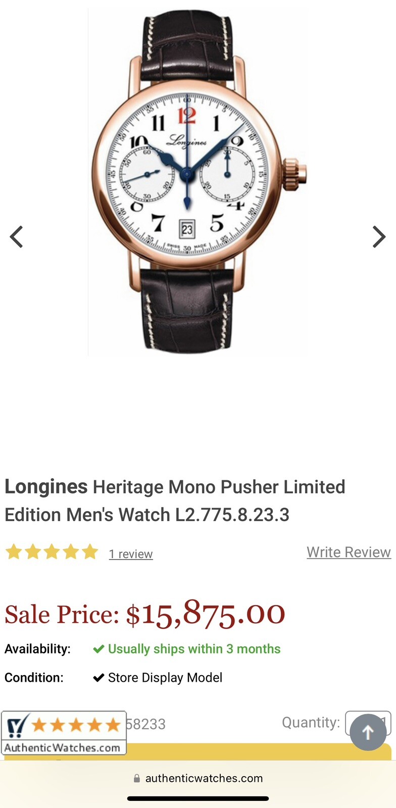 Longines Heritage Chronograph 18k Solid Rose Gold, L2.775.8.23.3