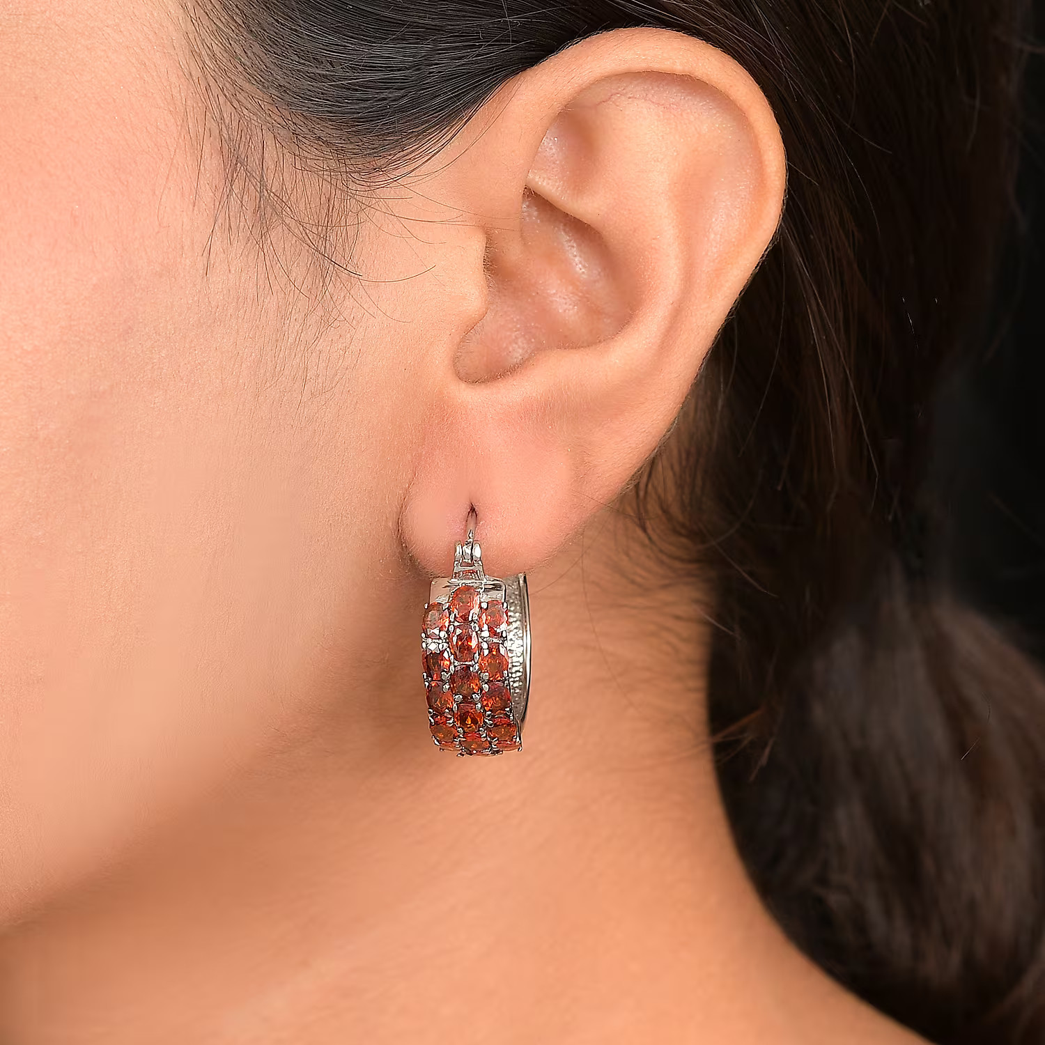 Simulated Garnet 7.80 ctw Hoop Earrings in Stainless Steel Christmas Gifts