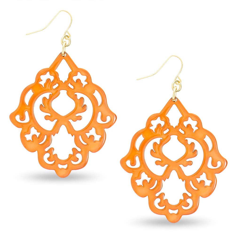 Resin Acrylic Colorful Scroll Design Drop and Dangle Earrings for (Bright Ora