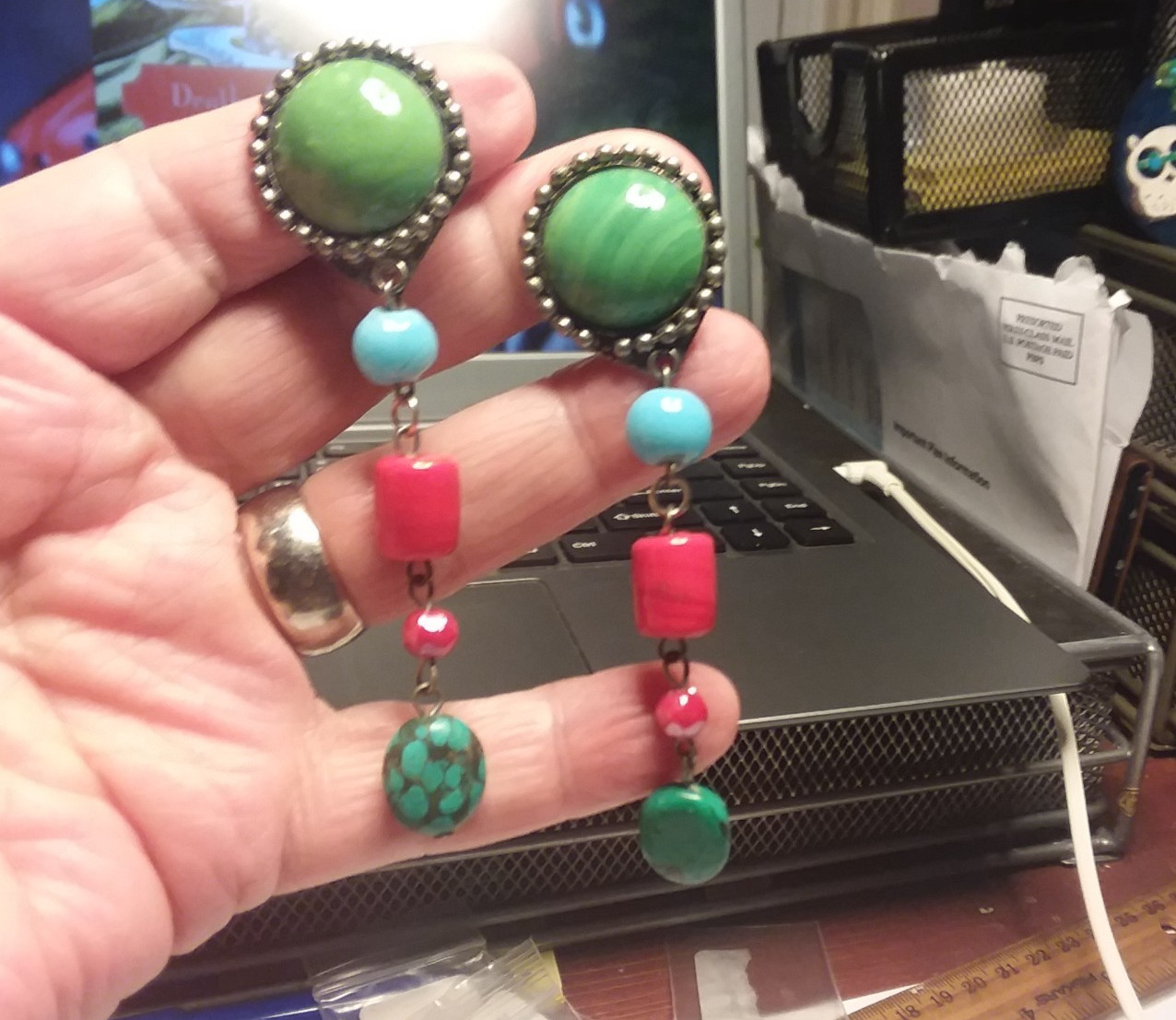 3.25″ Colorful Glass & Stone Clip On Earrings 01-01-2026