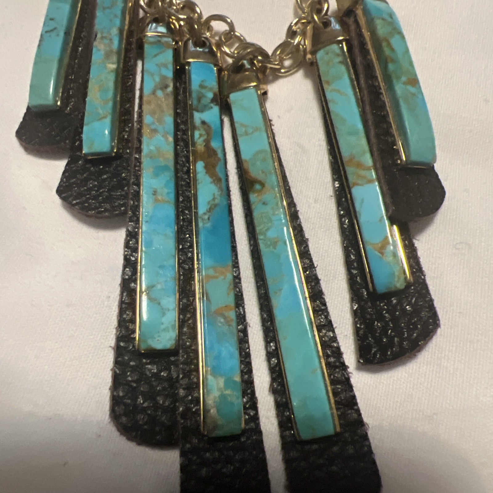 Barse Reversible Adjustable Brown Leather And Blue Turquoise Necklace Goldtone