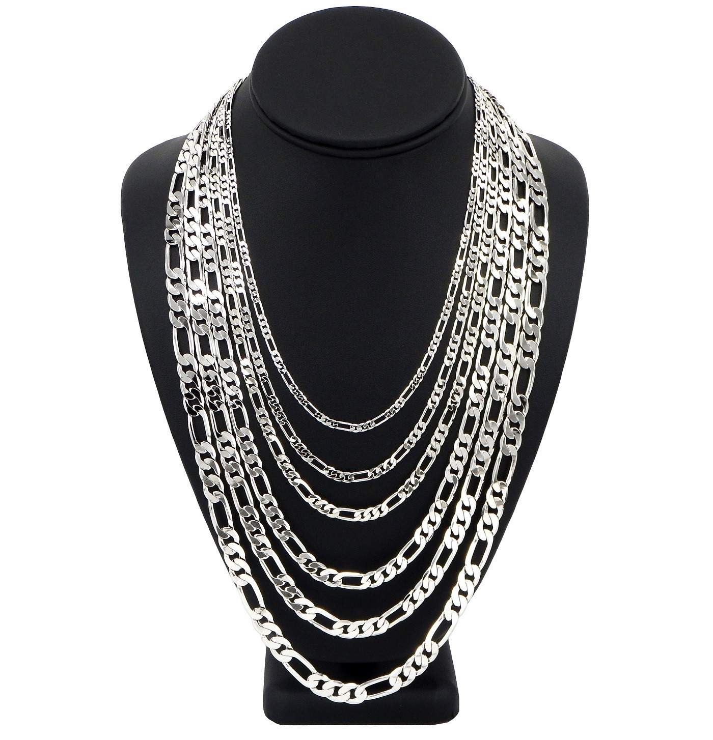 14k Italian Figaro Link Chain Necklace White Gold Plated