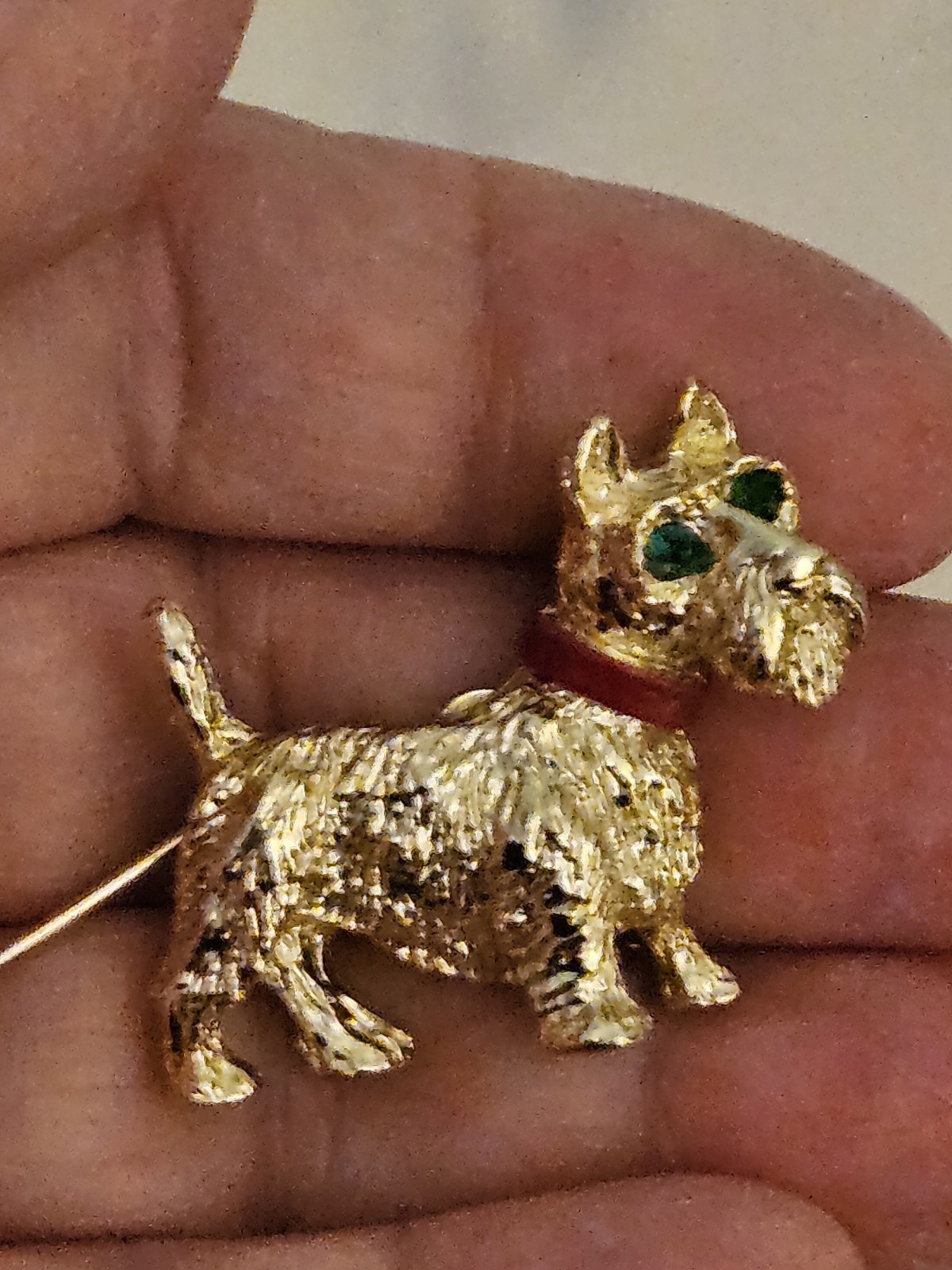 3 Vintage Gerry’s Dog Pins Gold Tone Red Rhinestone Eyes