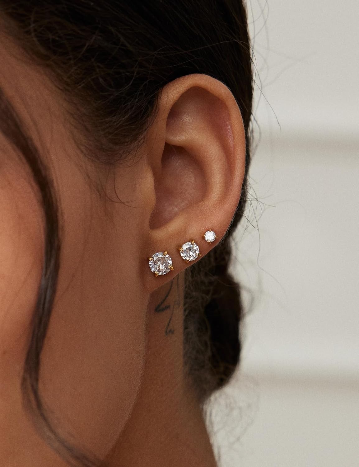 Elegant Set of 6 Stud Earrings – 14k Gold Hypoallergenic CZ for Sensitive Skin