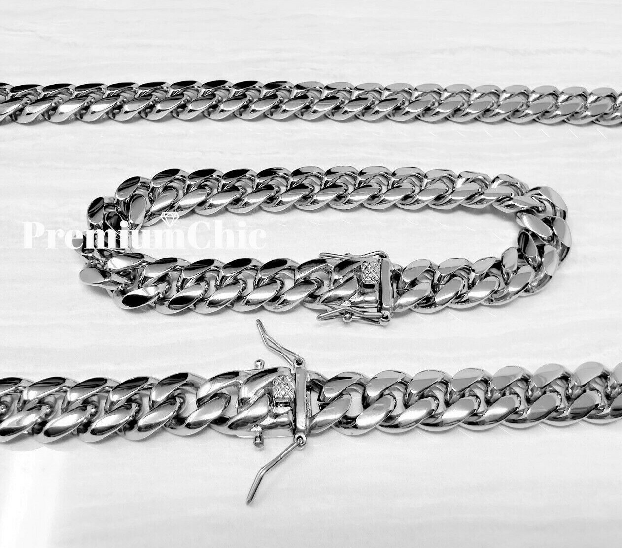 COMBO SET Miami Cuban Necklace & Bracelet Solid Stainless Steel Hip Hop Jewelry