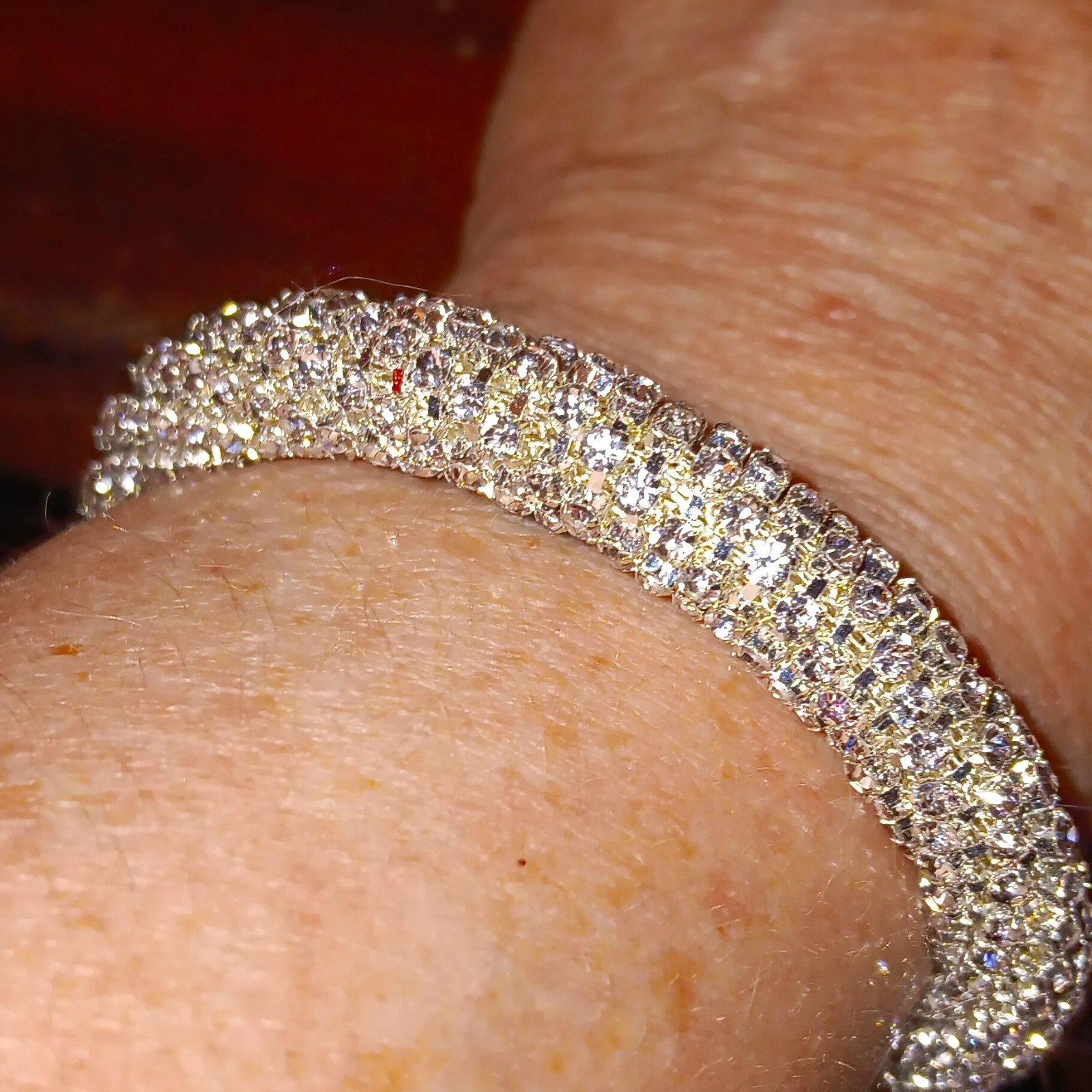 Silver Pavé Round White Crystal Rhinestone Open Cuff Bangle Bracelet