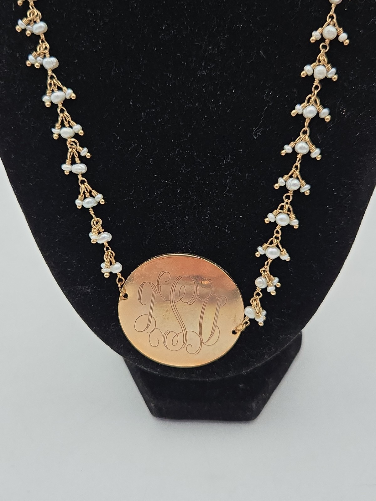 Personalized Monogram Pearl Bead Gold Tone Necklace