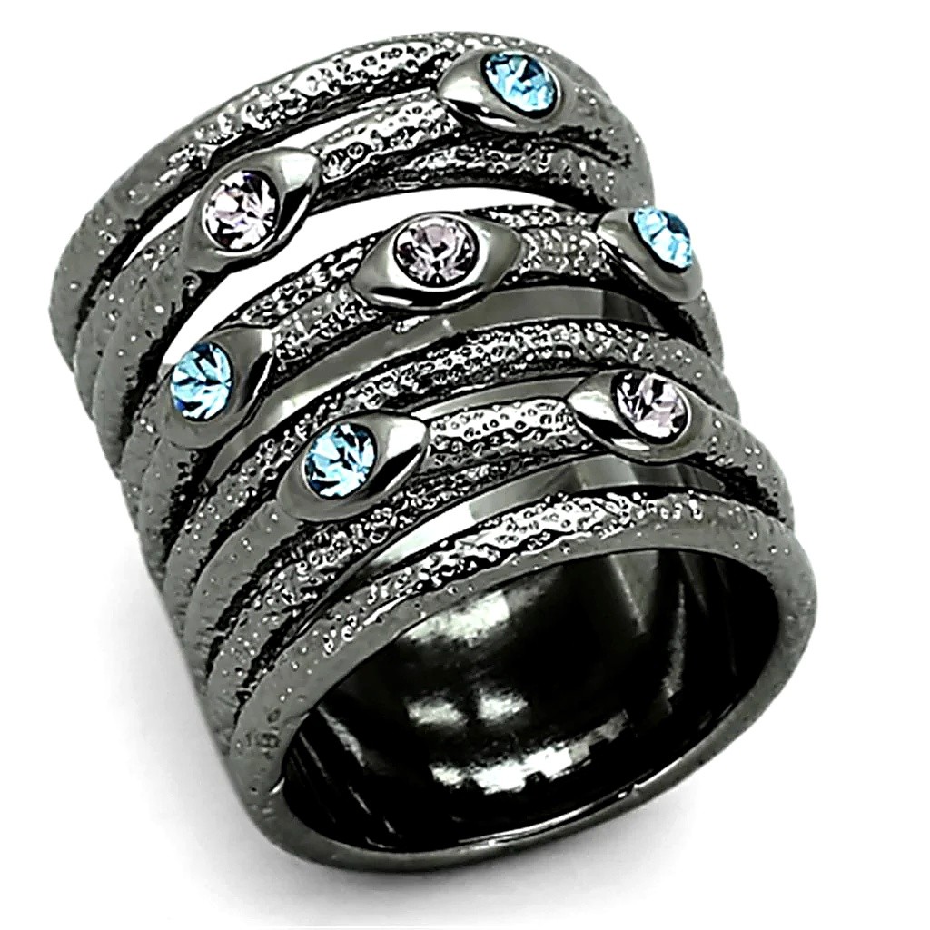 Women’s Ring, Multicolor Top Grade Crystal, Ruthenium Plated, Brass, Multi-row
