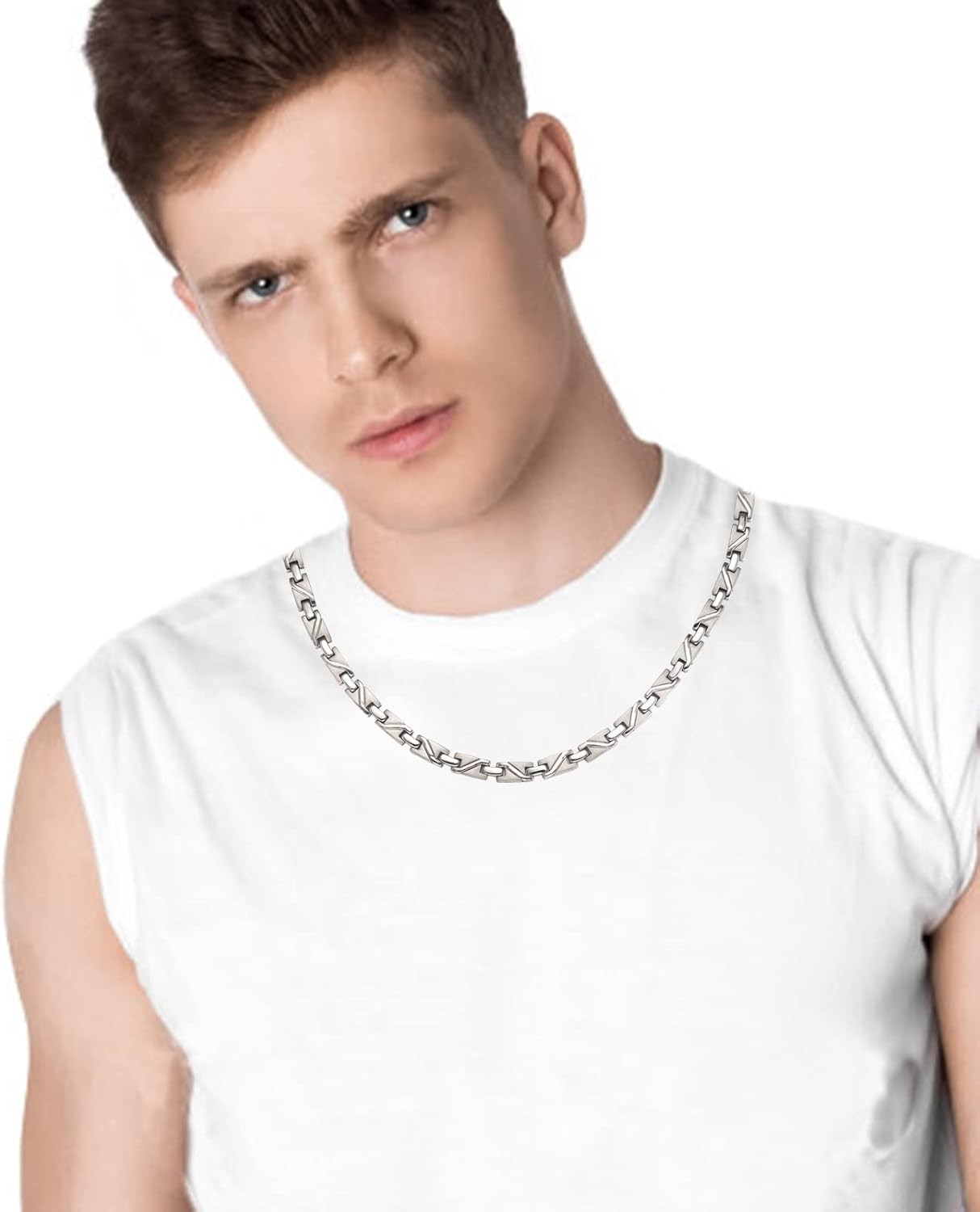 Titanium Magnetic Necklace for Men and Women, Pure Titanium Silver Necklace, 350