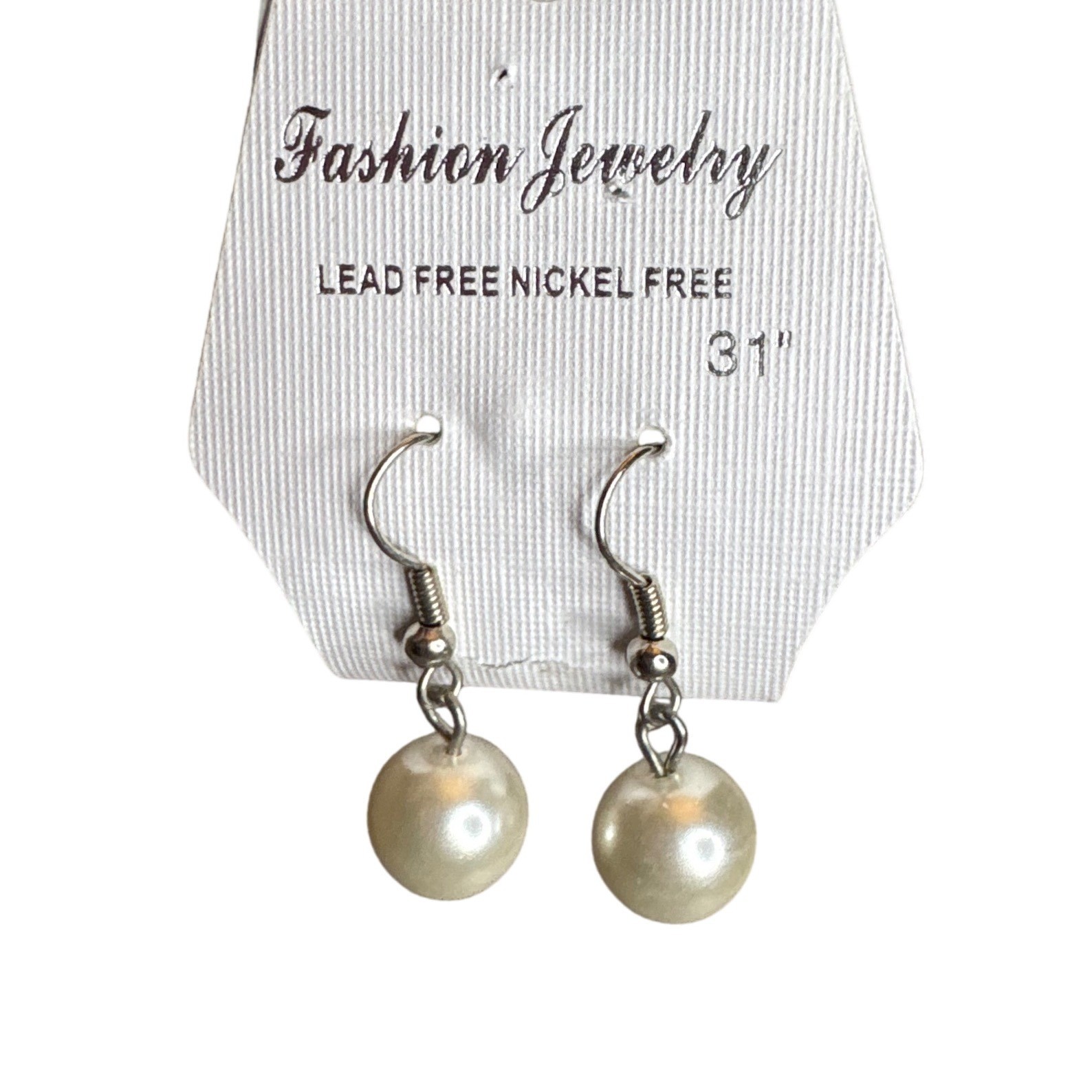 Fashion Jewelry Pearl Drop Earrings Lead Free Nickel Free Silver Tone New